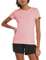 Pink women's short-sleeve quick-dry crewneck running shirt by baleaf #color_Pink