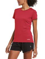 Red Women's Baleaf quick-dry short-sleeve crewneck running shirt #color_Red