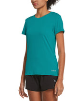 Women's teal Baleaf quick-dry short-sleeve crewneck running shirt. #color_Green