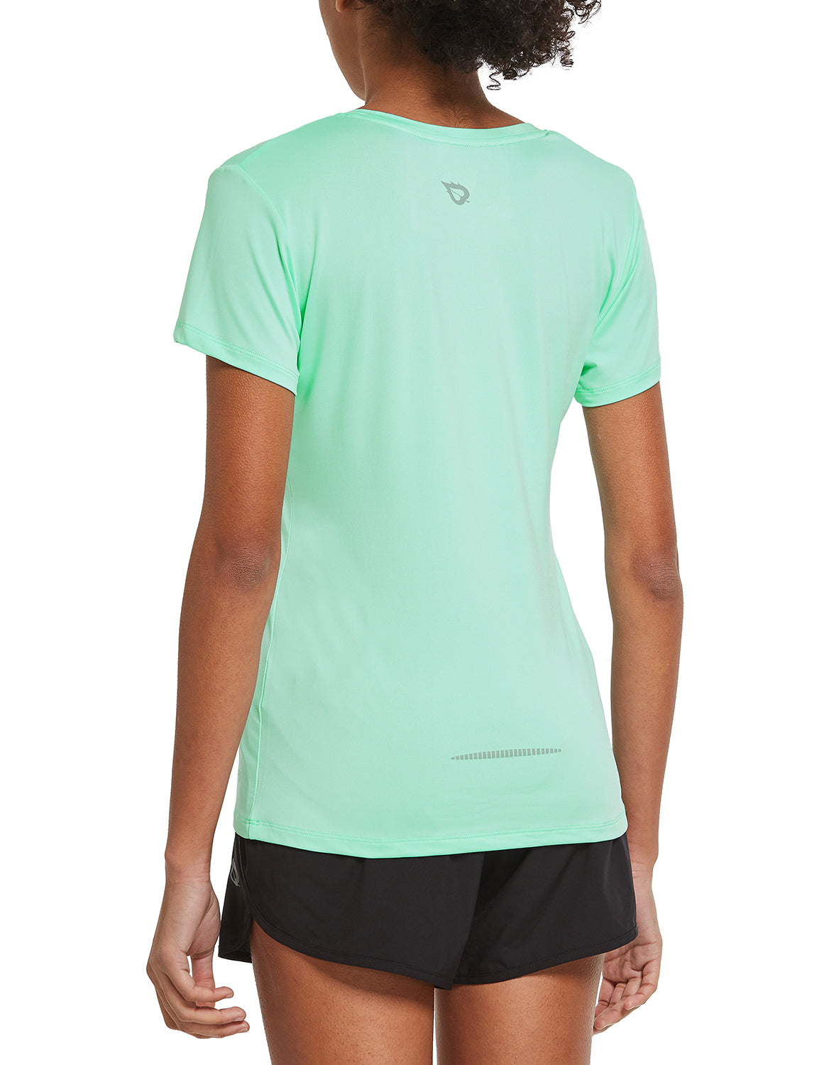 Women's mint green quick-dry running shirt with reflective detail for cycling and hiking. #color_Light Green