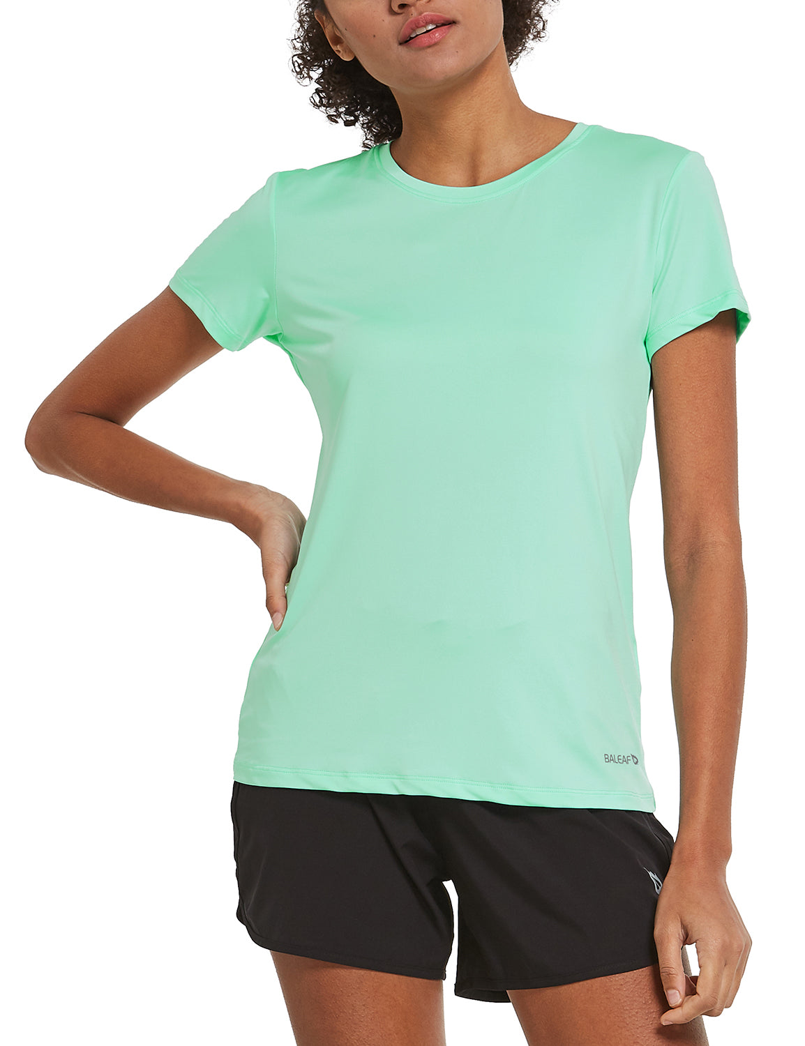 Women's mint green quick-dry running shirt with BALEAF logo for cycling & hiking set. #color_Light Green