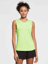 Women's sleeveless workout tank in bright green, loose fit, moisture-wicking fabric. #color_Light Green