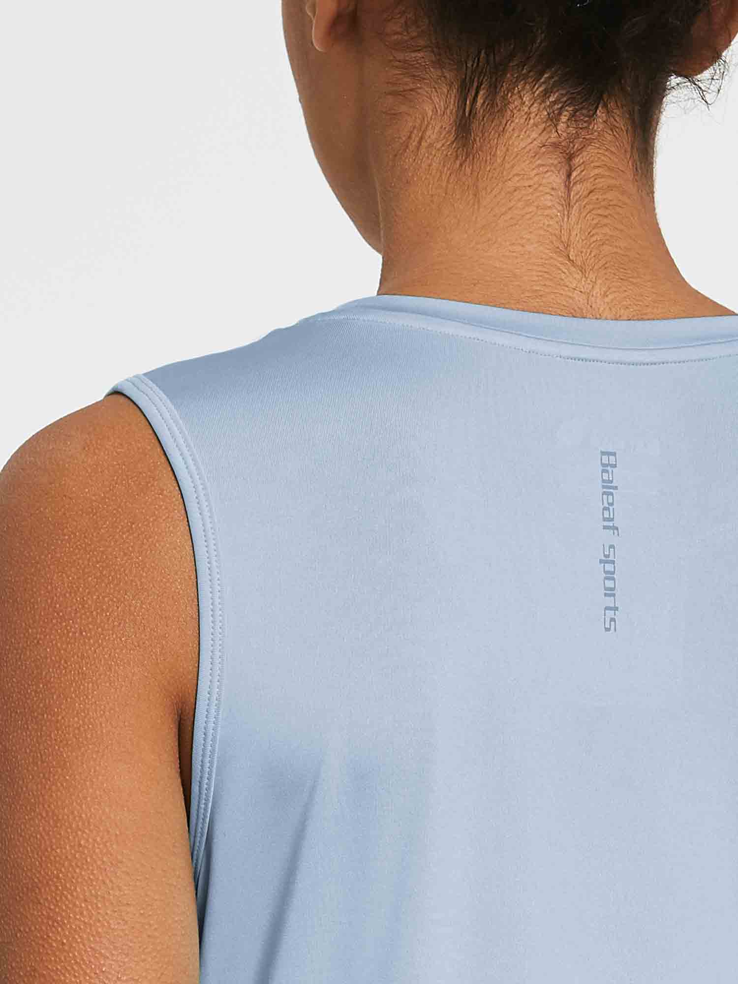 Light blue women's sleeveless workout tank with Baleaf Sports logo on upper back #color_Kentucky Blue