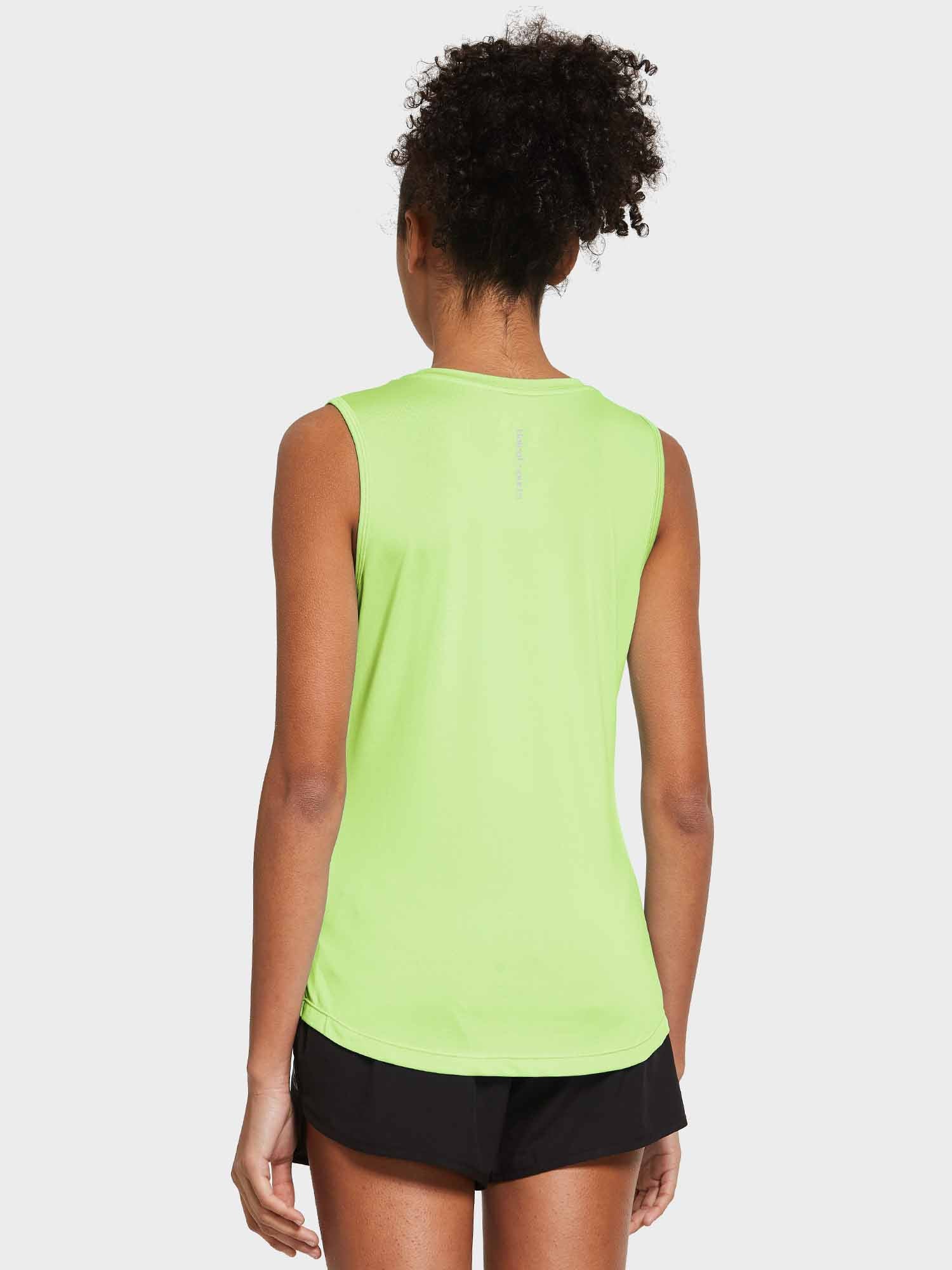 Women's sleeveless workout tank in lime green, back view, with Cloudspun detail. #color_Light Green