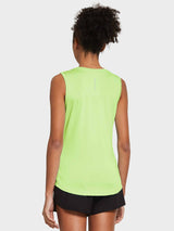 Women's sleeveless workout tank in lime green, back view, with Cloudspun detail. #color_Light Green