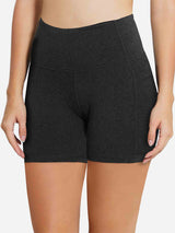 Women's dark heathered charcoal 5-inch high-waisted compression biker shorts #color_Dark Gray