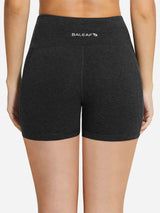Women's BALEAF dark grey 5-inch high-waisted compression biker shorts, back view. #color_Dark Gray