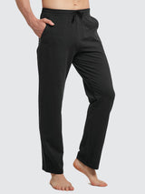 Men's black cotton straight-leg lounge pants with drawstring and deep pockets #color_Black