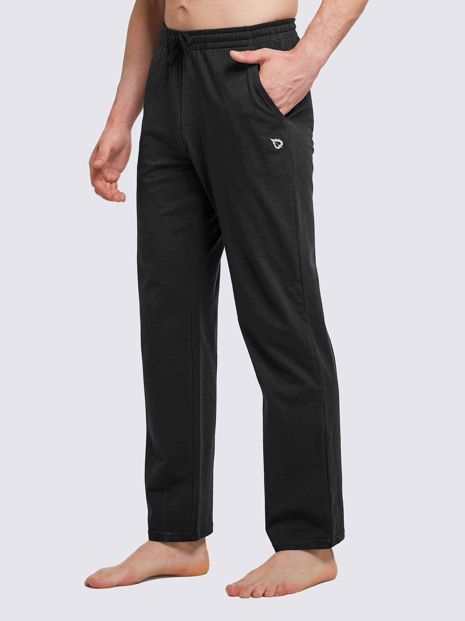 Men's black cotton straight-leg lounge pants with drawstring and BALEAF logo. #color_Black
