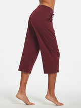 Women's burgundy lightweight cotton wide-leg capri pants with pockets and drawstring waist #color_Wine Red