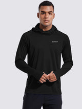 Baleaf men's black UPF 50+ sun hoodie with built-in mask and thumbholes. #color_Black