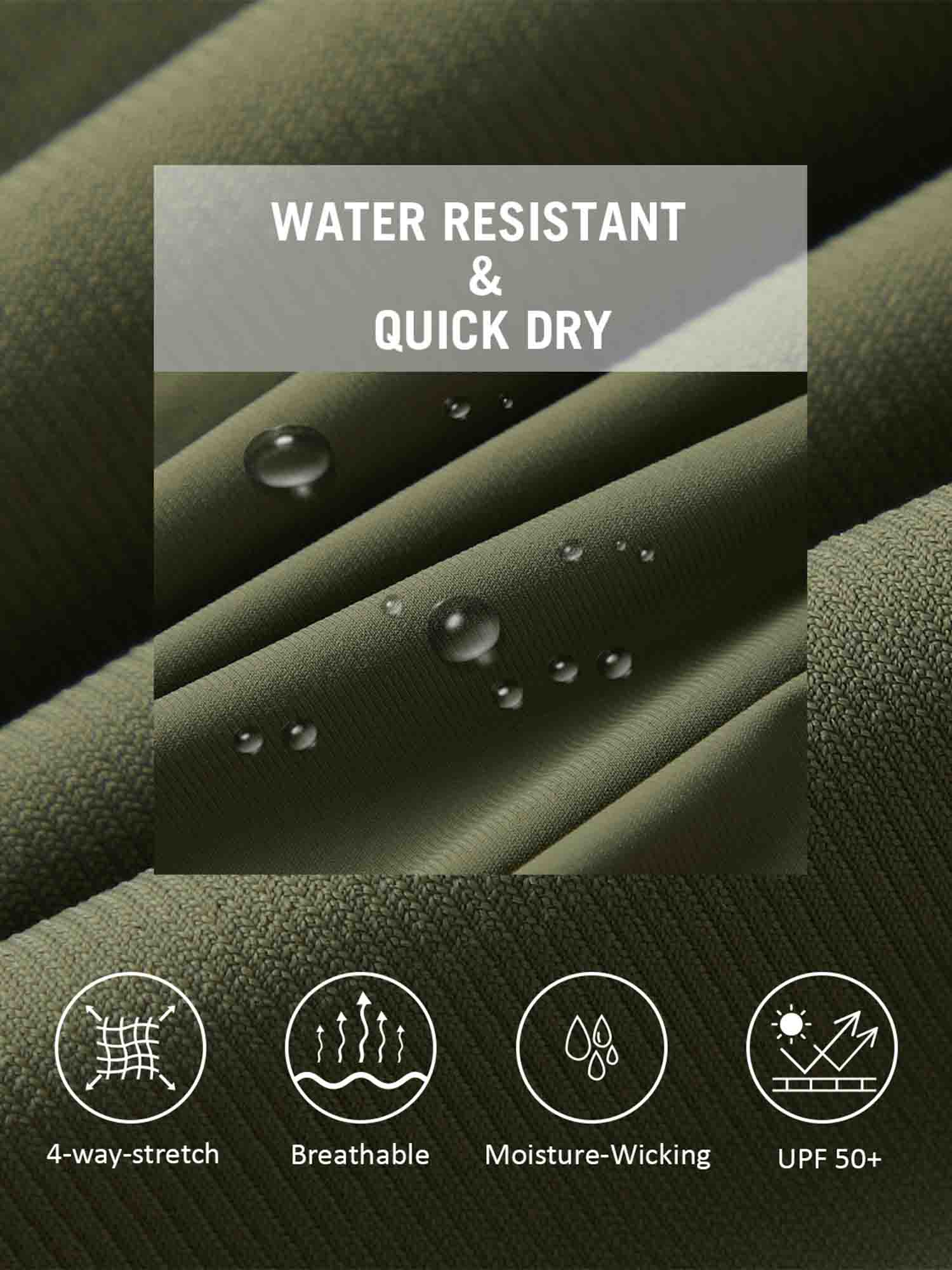 Water resistant, quick dry olive green fabric for women's hiking joggers with 4-way stretch & UPF 50+ #color_Army Green