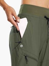 Olive green women's hiking joggers with phone in deep side pocket #color_Army Green