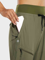 Women's olive green quick-dry hiking joggers with phone pocket and zip cargo pocket. #color_Light Green