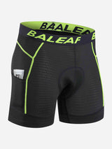 Men's black cycling underwear with neon green trim and BALEAF logo on waistband. #color_Fluorescent Green