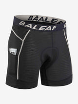 Men's black 4D cycling underwear with mesh fabric, side pocket, and 'BAALEAF' logo waistband. #color_Brown