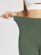 Women's green full-seat silicone riding breeches: waistband stretch and side pocket. #color_Army Green