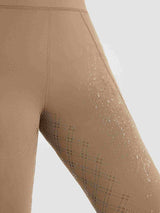 Water-resistant women's full-seat breeches in tan with silicone grip detail. #color_Brown