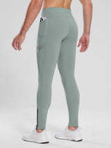 Men's light green fleece-lined cycling tights with phone pocket and reflective stripes. #color_Gray