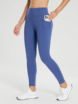 25" blue fleece-lined cycling leggings with phone pocket #color_Navy Blue