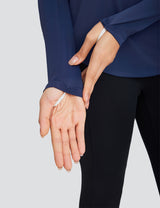 Navy blue loose crew neck long sleeve t-shirt with thumbholes on the wrist
