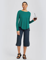 Baleaf Women's UPF 50+ Crew Neck Loose Fit Long Sleeve Teal Green Full