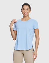 Casual outdoor capri set: light blue UPF 50+ tee and tan capris. #color_Kentucky Blue