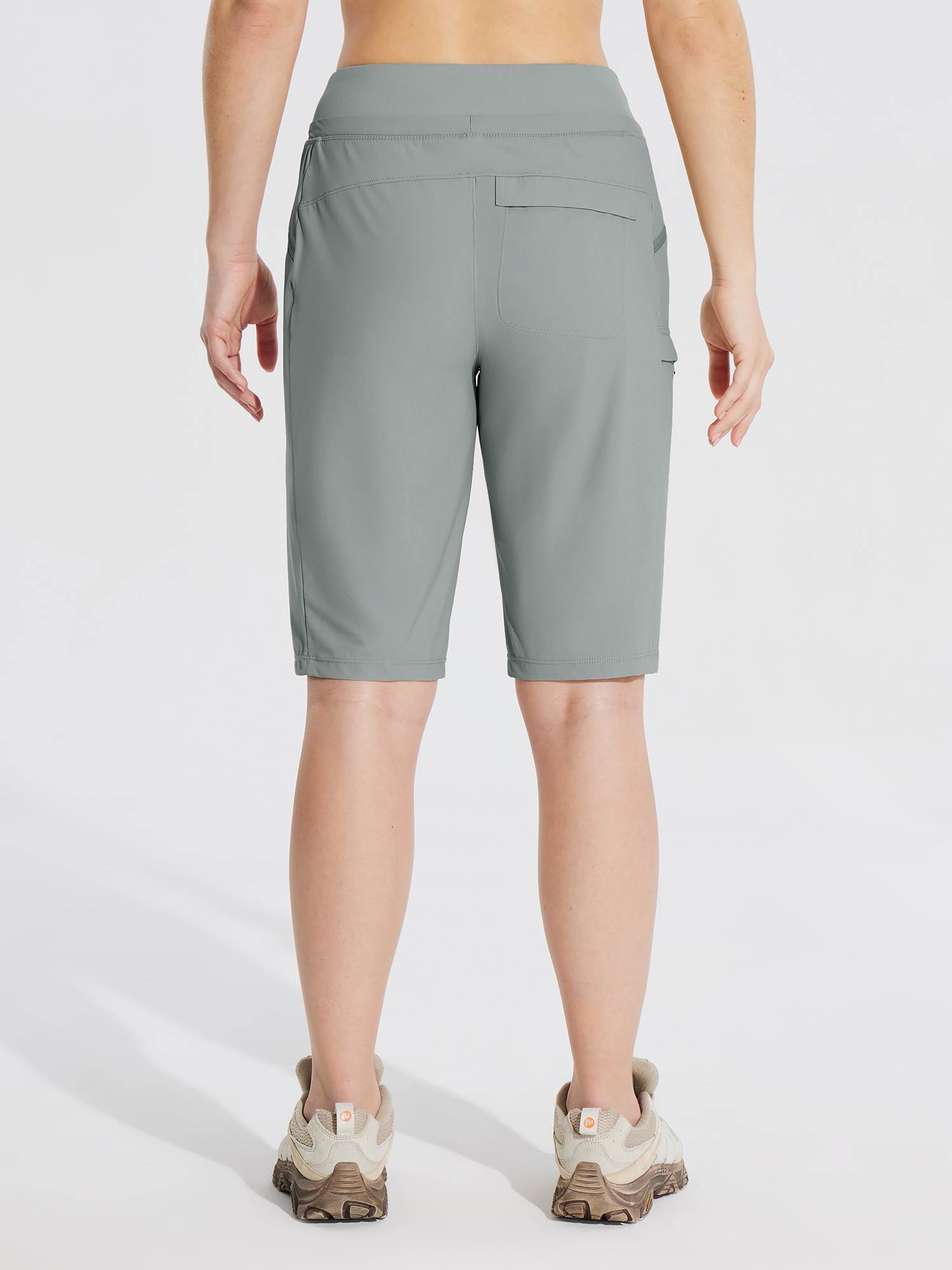 Women's 11" quick-dry cargo hiking shorts in grey with zipper pockets and a relaxed fit. #color_Gray