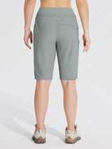 Women's 11" quick-dry cargo hiking shorts in grey with zipper pockets and a relaxed fit. #color_Gray
