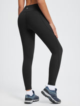 Black thickened thermal knit leggings, high waist, suitable for outdoor sports. #color_Black