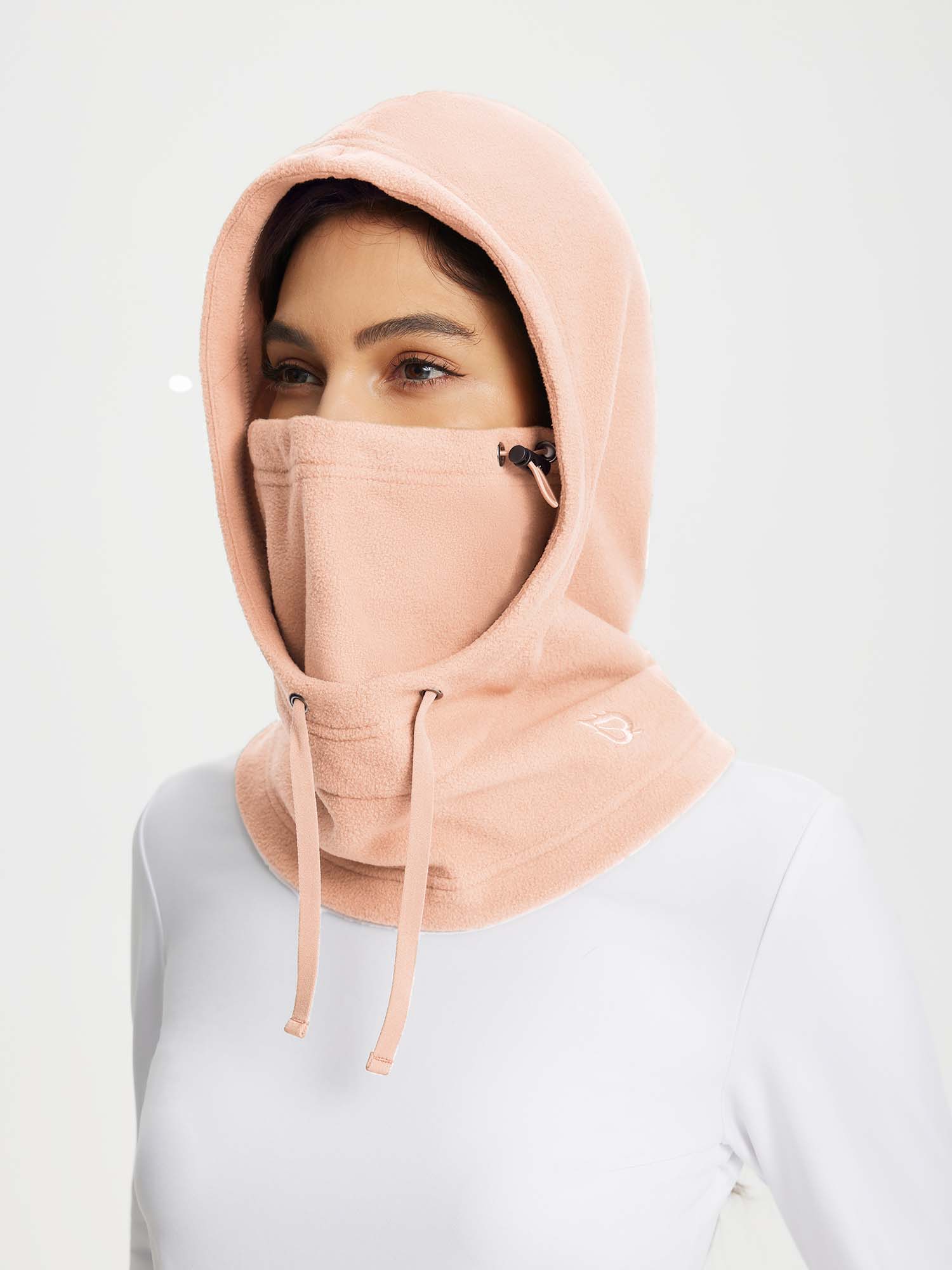 Unisex peach adjustable fleece ski hat with integrated face mask #color_Pink