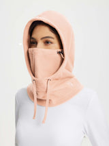 Unisex peach adjustable fleece ski hat with integrated face mask #color_Pink