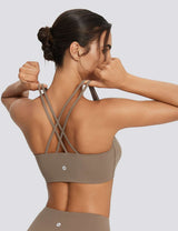All-Day Active: Beige spaghetti strap sports bra with criss-cross back #color_Brown