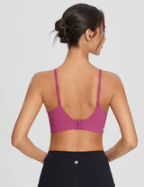 Pink Y-back low strength sports bra with adjustable straps, back view. Ideal for yoga & gym. #color_Hot Pink