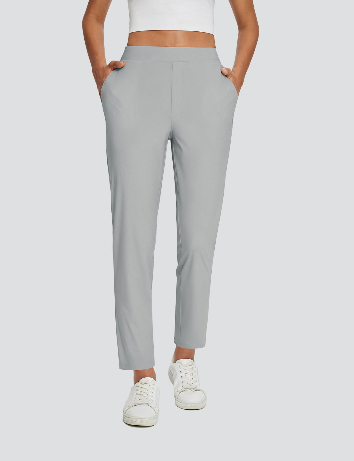 Light grey Baleaf high-rise 4-pocket active pants for outdoor adventures. #color_Light Grey