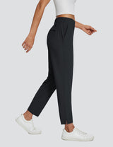 Adventure-Ready black high-rise 4-pocket active pants with slit hem & UPF 50+ #color_Black