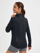 Black women's sun protection full zip jacket with reflective back details #color_Black