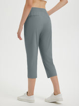 Grey women's 20-inch high-waisted cropped golf pants with elastic waist #color_Dark Gray