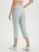 Women's mint green 20-inch high-waisted cropped golf pants with elastic waistband. #color_Light Gray