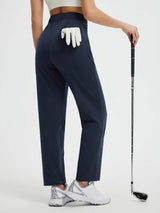 Navy blue slim-fit golf pants with front pleats and fleece lining, featuring glove. #color_Navy Blue
