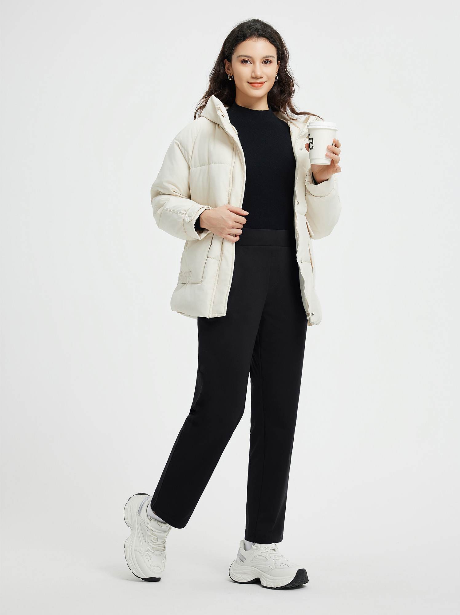 Black fleece slim-fit golf pants with front pleat #color_Black