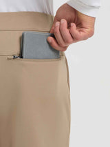 Tan men's straight-leg golf pants with secure zippered pocket. #color_Brown