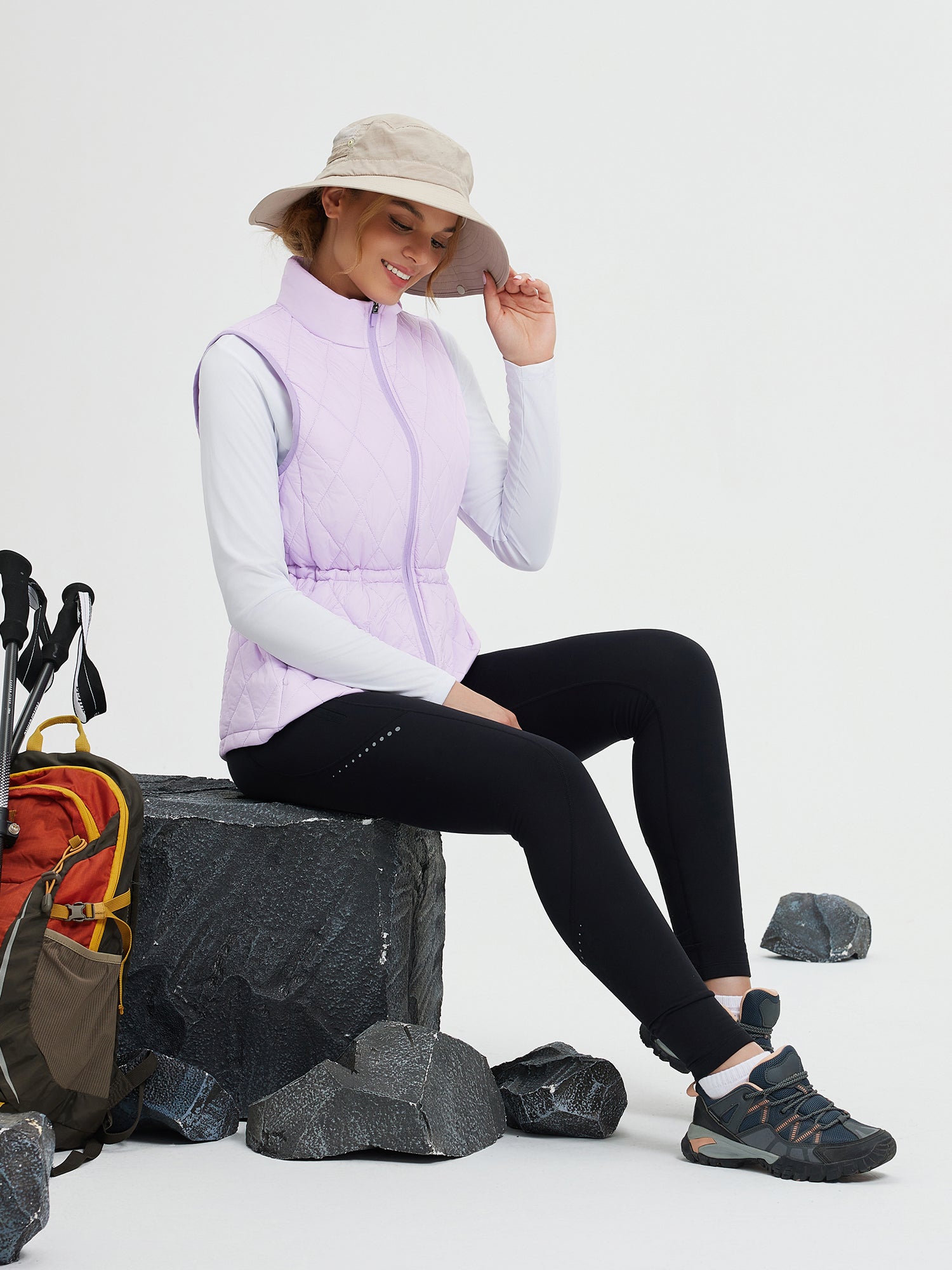 Women's cotton quilted lavender drawstring golf vest #color_Light Purple