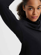 Black ski fleece base layer with protective hood