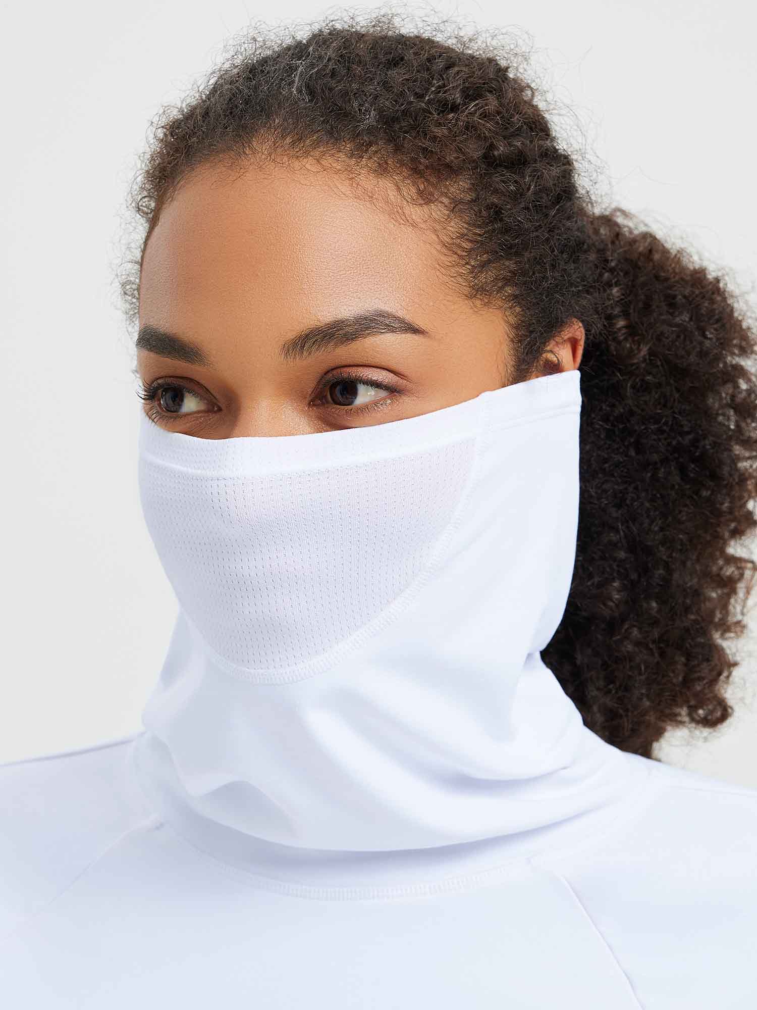 White ski fleece base layer with protective hood and breathable face mask. #color_White