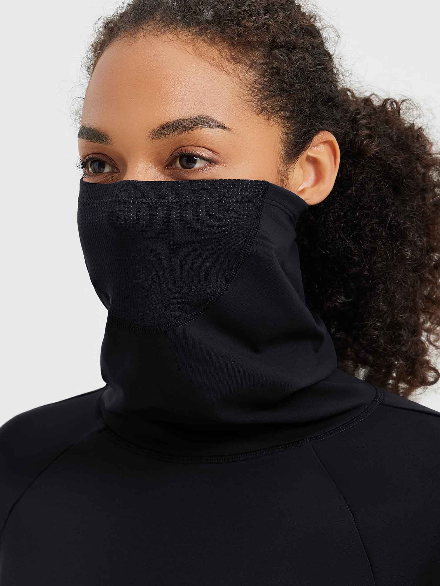 Black ski fleece base layer with hood as protective face mask. #color_Black