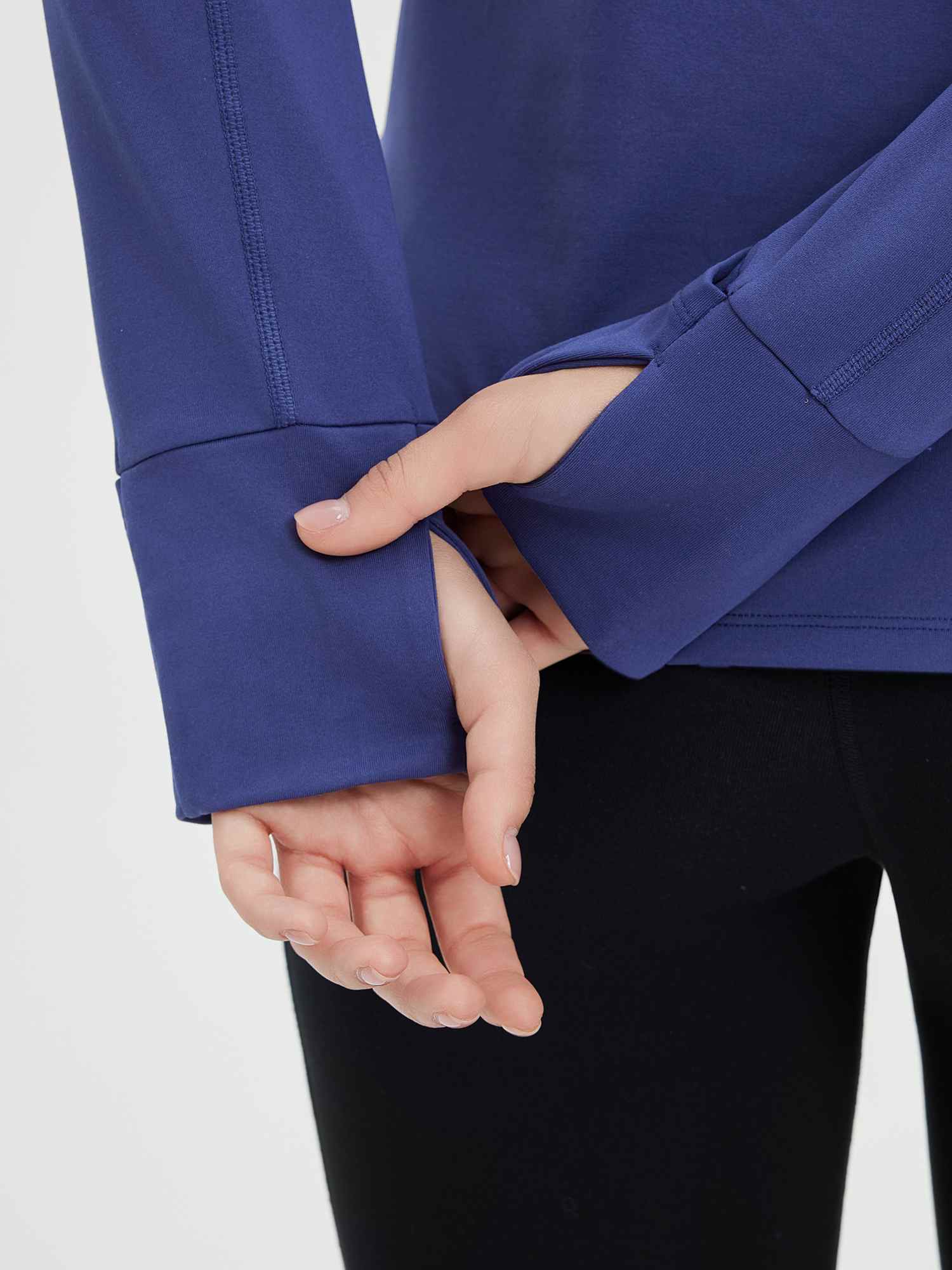Blue fleece skiing pullover base layer with thumbholes #color_Navy Blue