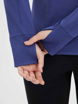 Blue fleece skiing pullover base layer with thumbholes #color_Navy Blue