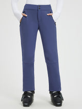 Blue knit heavyweight fleece straight ski pants with zippered pockets and articulated knees. #color_Navy Blue