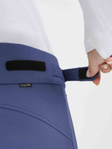 Blue knit heavyweight fleece ski pants adjustable waistband with hook-and-loop closure and baleaf logo. #color_Navy Blue
